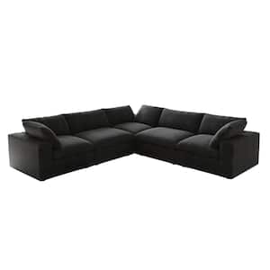 120.45 in. 5-Piece Square Arm 30% Linen Down Filled Rectangle Seperable L-Shape Corner Sectional Sofa Couch in Black