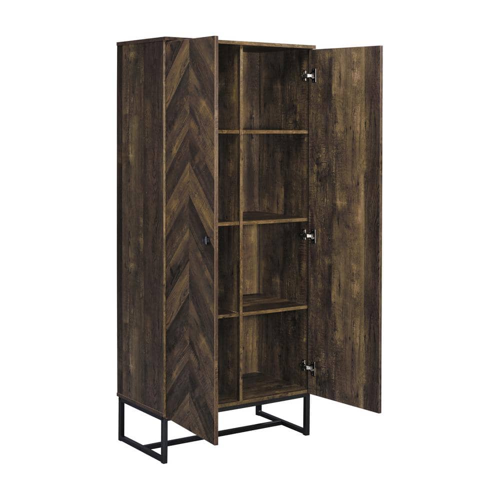 Rustic Oak Tall Office Cabinet with Adjustable Shelving