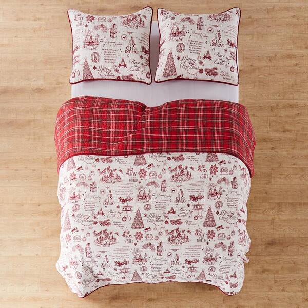 LEVTEX HOME Yuletide 3-Piece Red, Cream Christmas Toile/Plaid