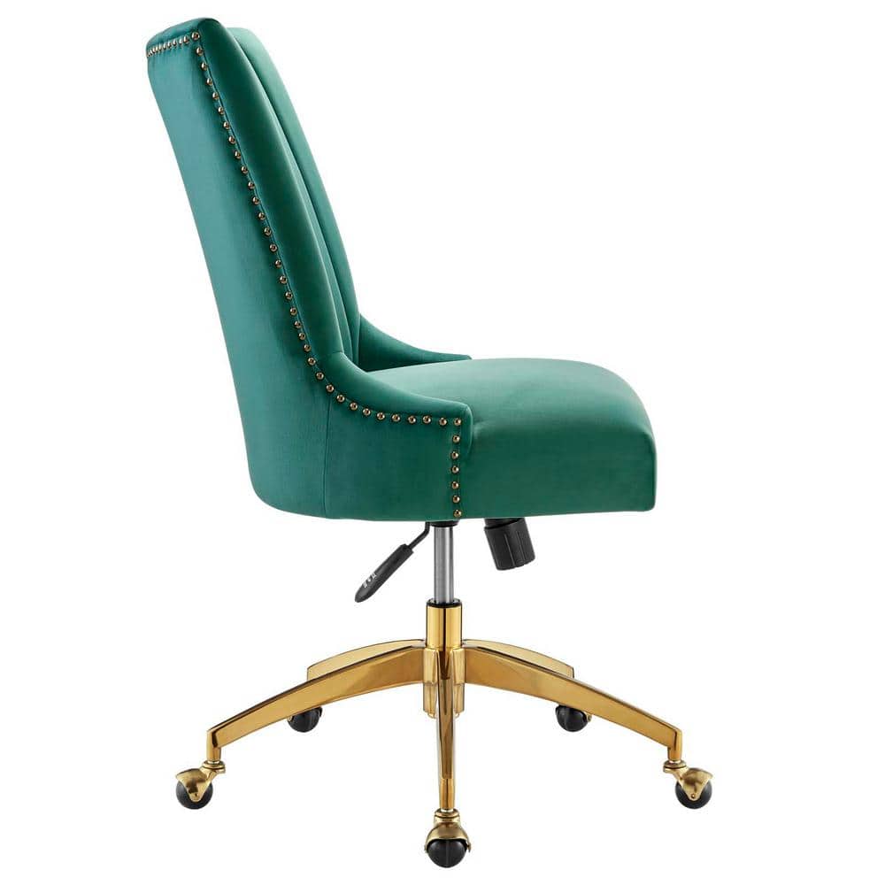 Gold Teal Velvet Swivel Office Chair with Gold Metal Base