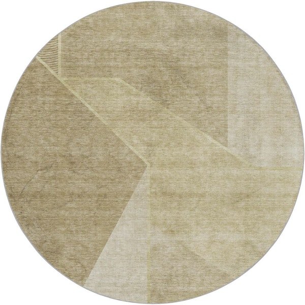 Dream Shag Premium Machine Washable Abstract ADS648 Beige 8 ft. x 8 ft. Round Rug