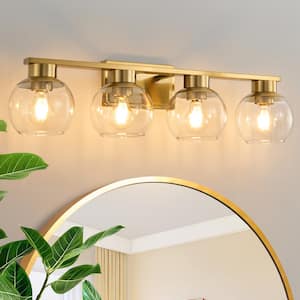 29.53 in. 4-Light Gold Bathroom Vanity Light with Clear Glass Shades, Bulbs not Included