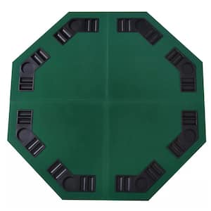 48 in. x 48 in. 8-Players Octagon Fourfold Poker Table Top with Cup Holder and Chip Tray in Green Color