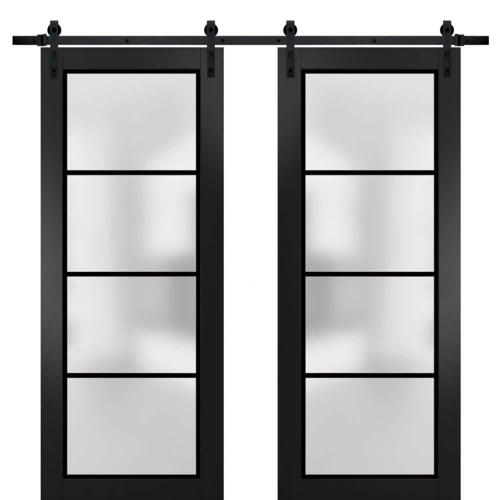Sartodoors 36 in. x 80 in. 2 Panel Frosted Glass Black Matte Solid Wood ...