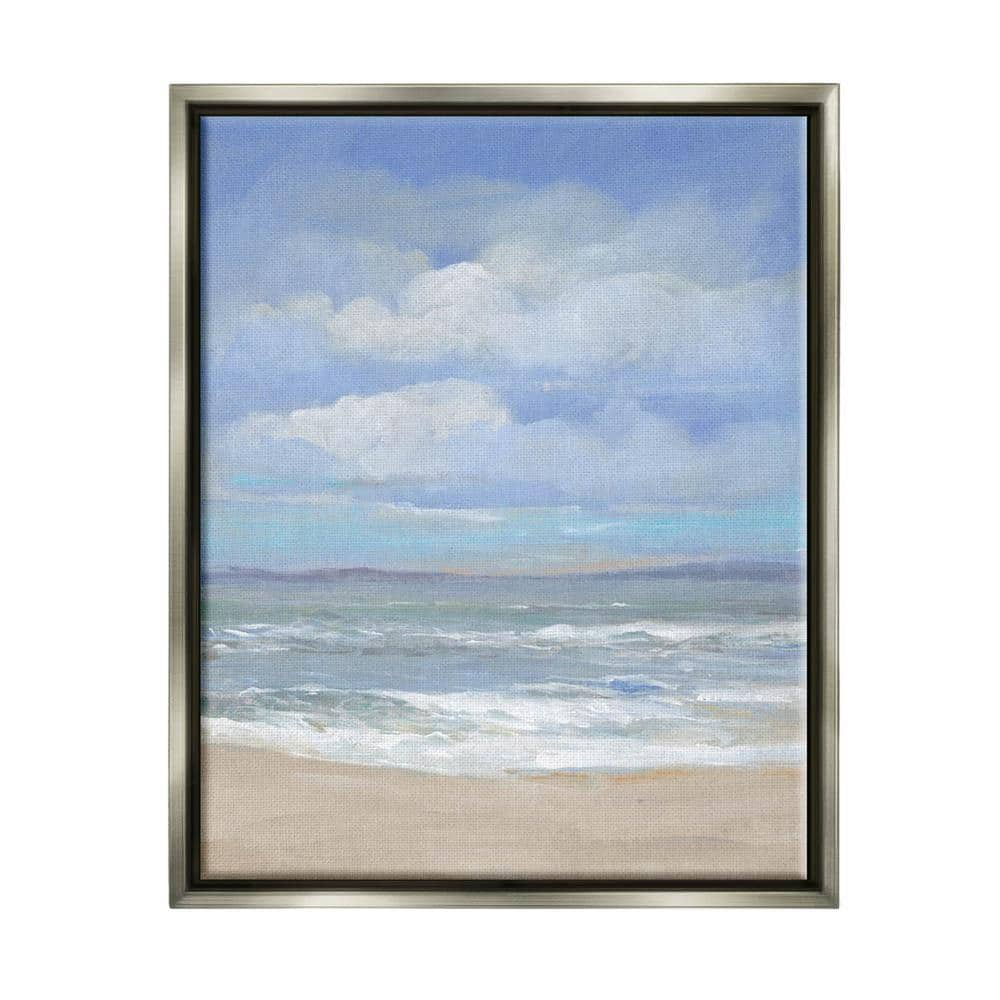 The Stupell Home Decor Collection Cloudy Ocean Bay Shoreline Design by Tim OToole Floater Framed Nature Art Print 21 in. x 17 in., Blue