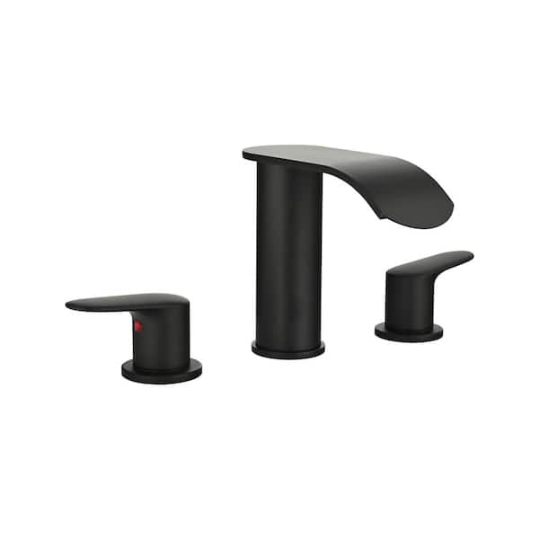 ALEASHA 8 in. Widespread Double Handle High Arc Bathroom Faucet with Drain Kit Included in Matte Black