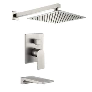 Single Handle 2-Spray Tub and Shower Faucet 10 in. Head Shower 2.5 GPM with Drip Free in. Brushed Nickel Valve Included