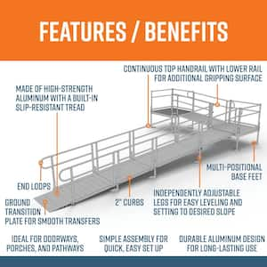 PATHWAY 26 ft. L-Shaped Aluminum Wheelchair Ramp Kit with Solid Surface Tread, 2-Line Handrails and (2) 4 ft. Platforms