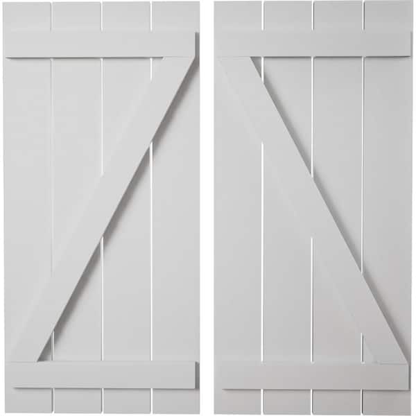 Ekena Millwork 23.5 in. x 70 in. Timberthane Polyurethane 4-Board Spaced Board-n-Batten Smooth Faux Wood Shutters w/Z-Board Pair