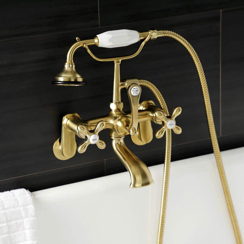 Brushed Brass Vintage Wall Mount Clawfoot Tub Faucet with Hand Shower