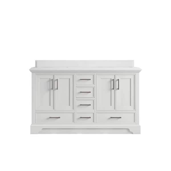 Willow Collections Charlotte 60 in. Double Sink Freestanding White Bath Vanity with White Qt. Top Unassembled