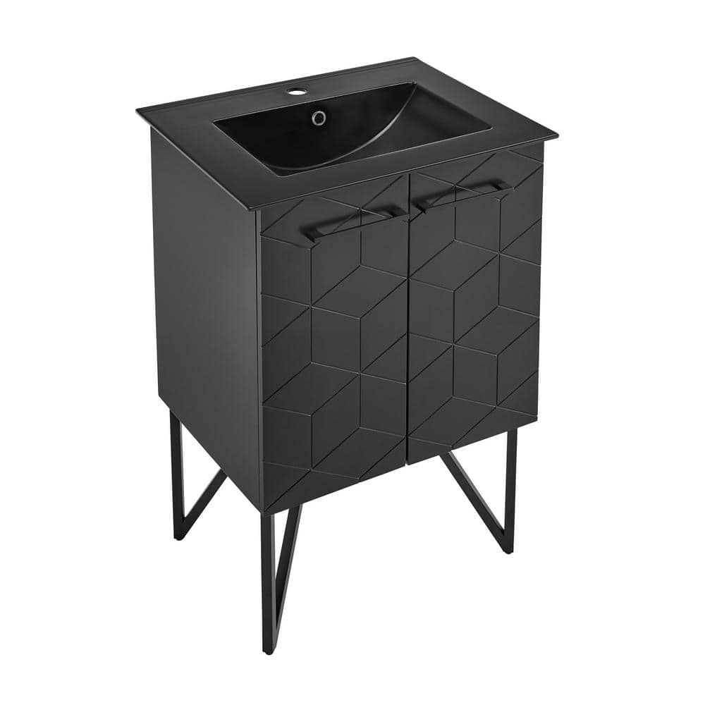 Annecy 24" Matte Black Freestanding Bathroom Vanity with Ceramic Sink