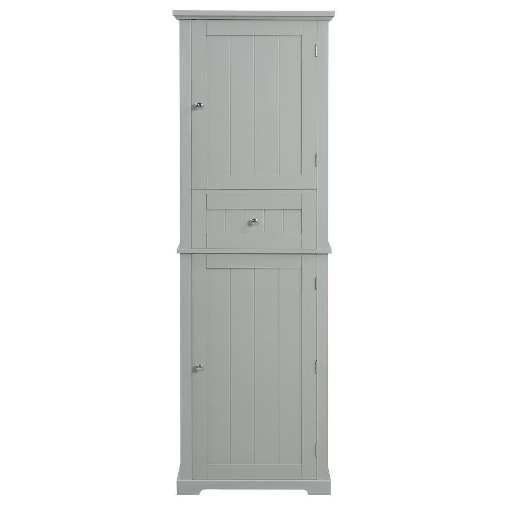 22 in. W x 11 in. D x 67.30 in. H Gray MDF Linen Cabinet, Bathroom Storage Cabinet with Drawer and Adjustable Shelf