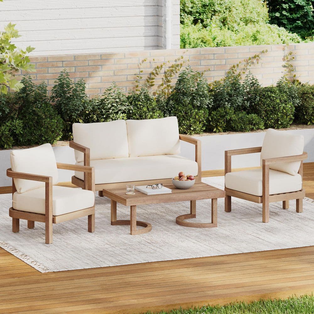 4-Piece AcaciaWood Outdoor Patio Conversation Furniture Set with Coffee Tab