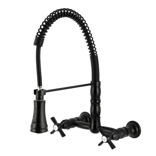 Millennium 15.94 in. H 2-Handle Wall Mount Standard Kitchen Faucet in Matte Black