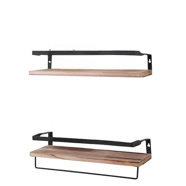 Unbranded 16.5 in. W x 5.5 in. D Brown Wood Decorative Wall Shelf with Brackets for Living Room, Kitchen and Bathroom-Set of 2