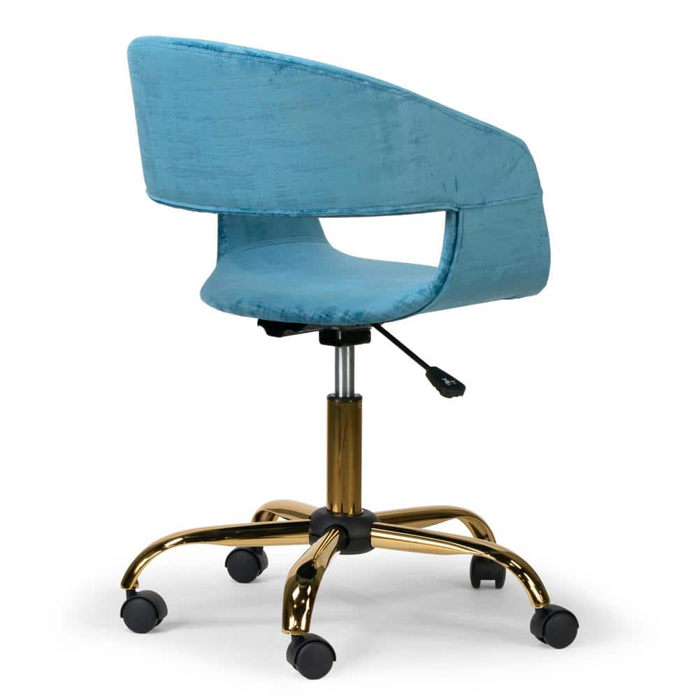 Turquoise Velvet Swivel Office Chair with Gold Base