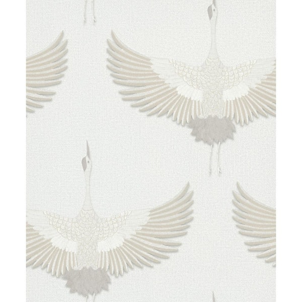 Unbranded Kumano Collection Cream Textured Flying Storks Pearlescent Finish Non-Pasted Vinyl on Non-Woven Wallpaper Sample
