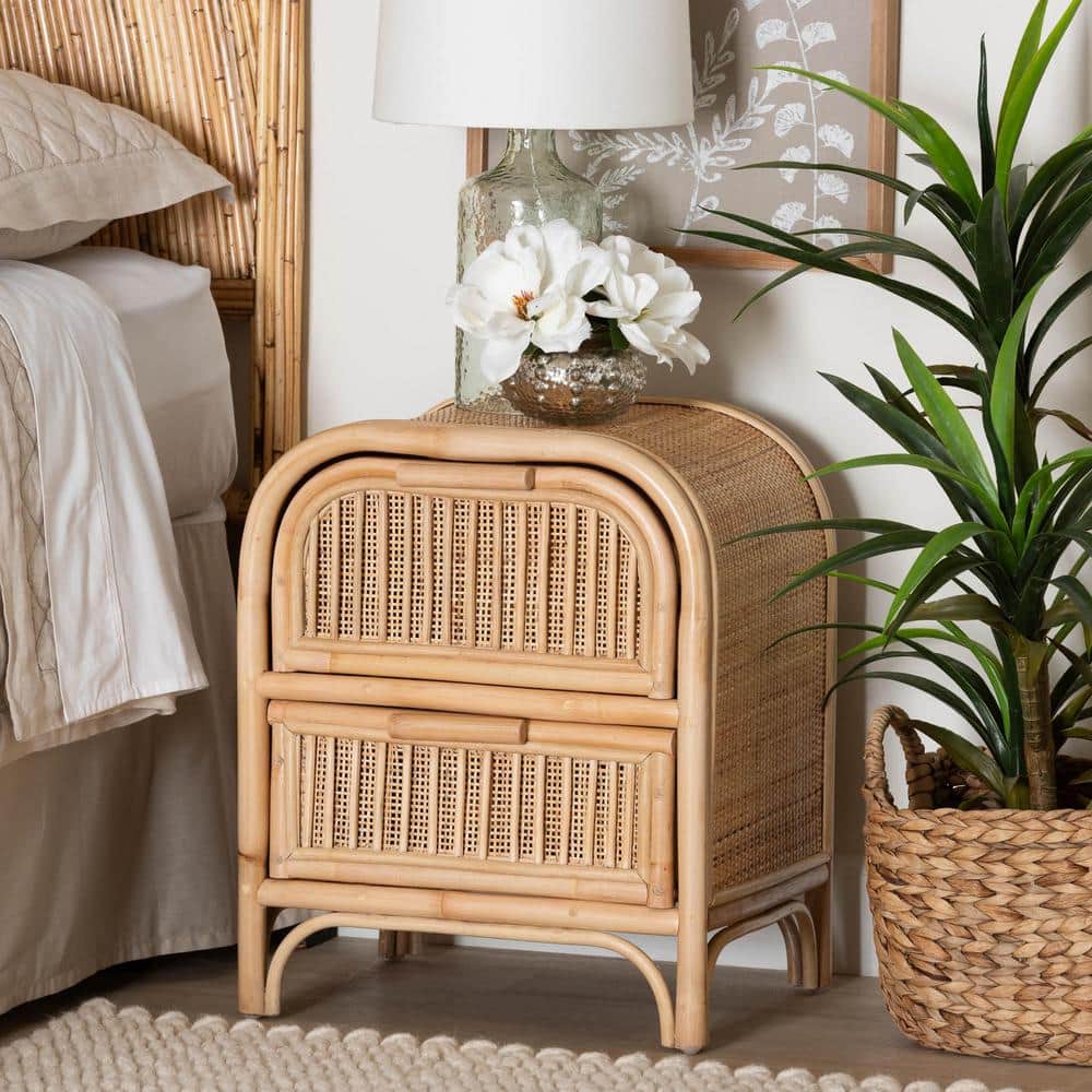 Adrika Natural Rattan 2-Drawer Bohemian Nightstand