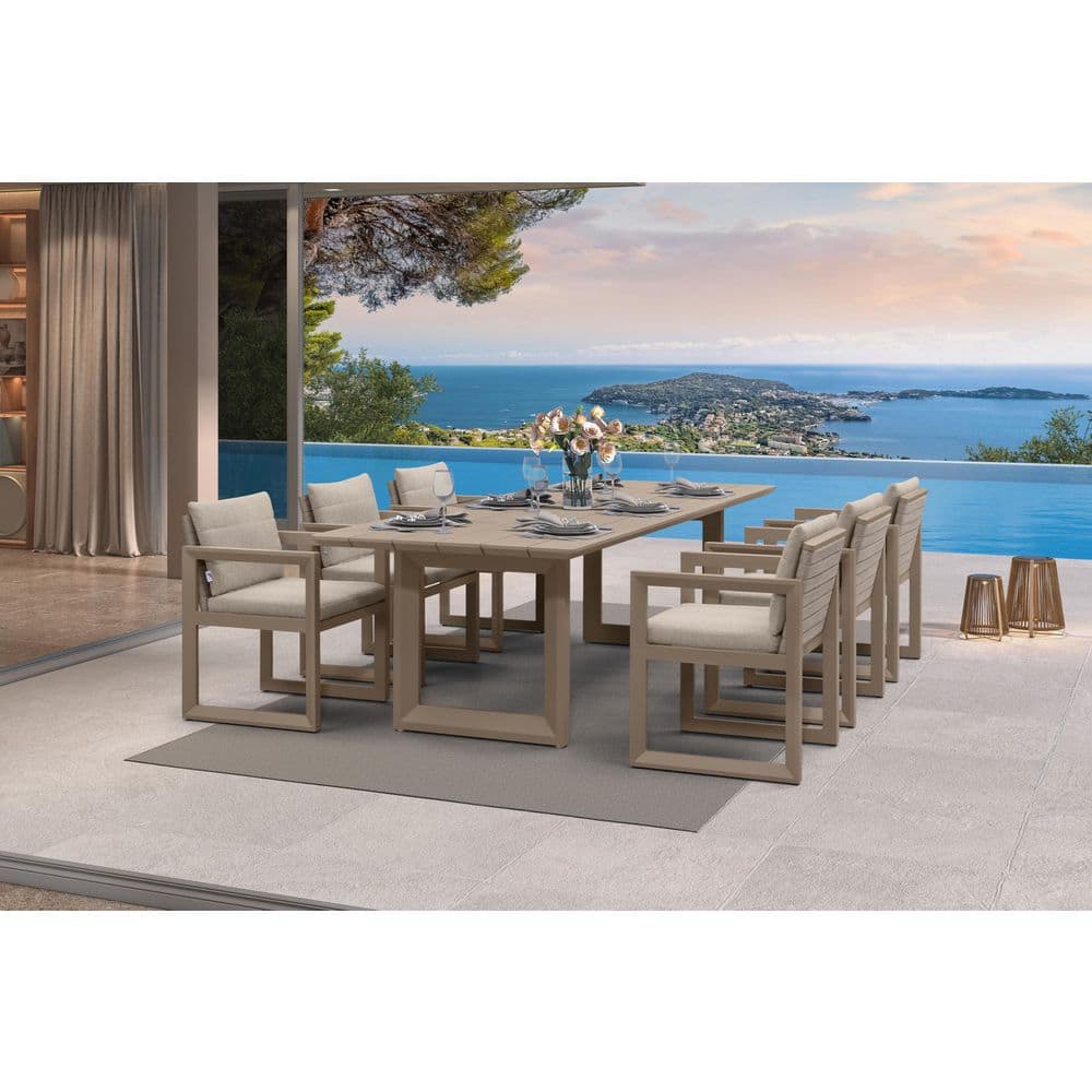 7-Piece Aluminum Outdoor Dining Set All-Weather Modern Rectangular Dining Table & Chairs with Olefin Cushions, Khaki price history on PriceWatchPro
