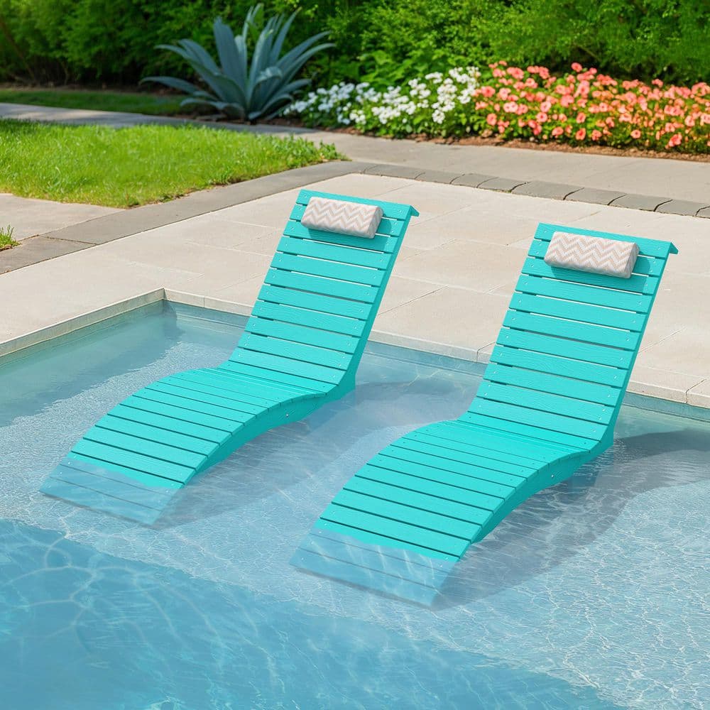Sasha Aruba Blue HDPS Plastic Patio Lounge Chair Waterproof Fade-Resistant Outdoor Chaise Lounge with Headrest Set of 2 price history on PriceWatchPro