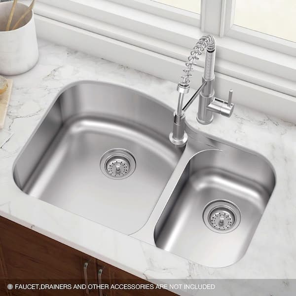 32 in. Undermount 60/40 Double Bowl 20 Gauge Stainless Steel Kitchen Sink