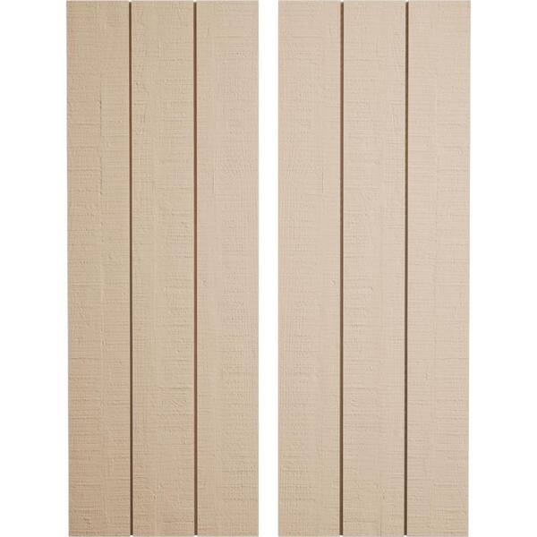 Ekena Millwork 16.5 in. x 42 in. Timberthane Polyurethane 3-Board Joined Board-n-Batten Rough Cedar Faux Wood Shutters, No Batten Pair