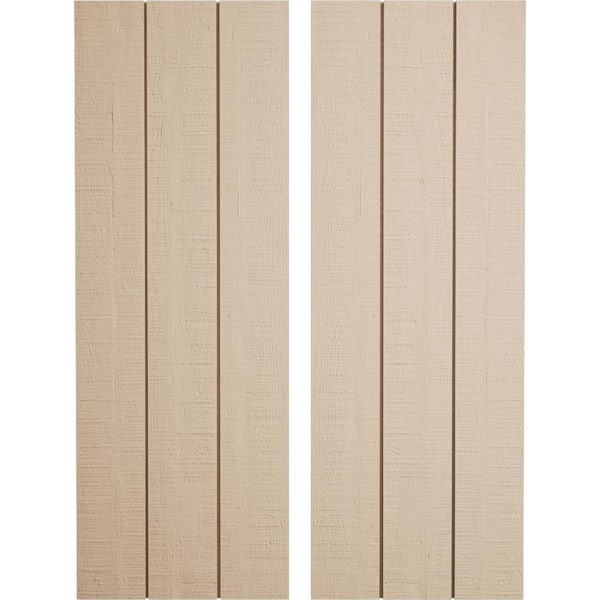 Ekena Millwork 16.5 in. x 52 in. Timberthane Polyurethane 3-Board Joined Board-n-Batten Rough Cedar Faux Wood Shutters, No Batten Pair