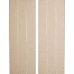 16.5 in. x 60 in. Timberthane Polyurethane 3-Board Joined Board-n-Batten Rough Cedar Faux Wood Shutters, No Batten Pair