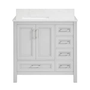 36in.Wx22 in.Dx39 in.H Solid Wood Bath Vanity in Light Gray w/ Carrara White Engineered Marble Top,Single Sink,Assembled