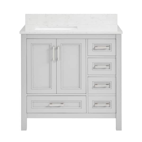 ANGELES HOME 36in.Wx22 in.Dx39 in.H Solid Wood Bath Vanity in Light Gray w/ Carrara White Engineered Marble Top,Single Sink,Assembled