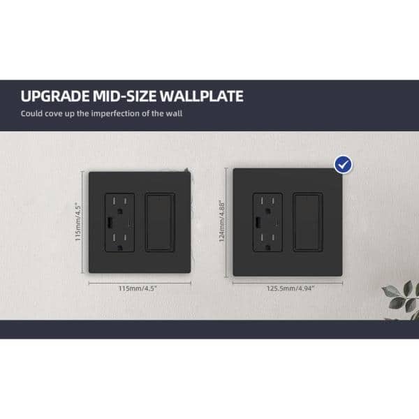 Matte Black 2-Gang Screwless Decorative Wall Plates, Mid-Size