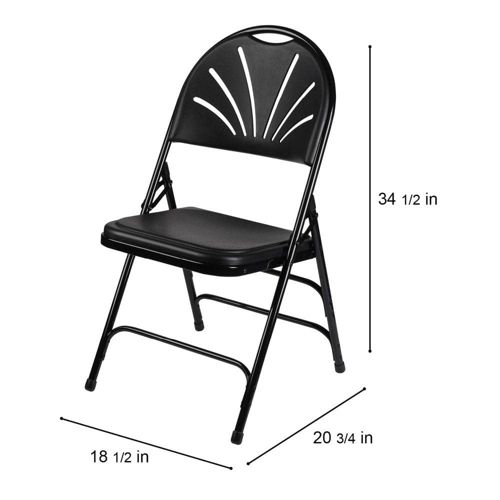 Lusitano Black Plastic Fan Back Folding Chairs, Set of 4