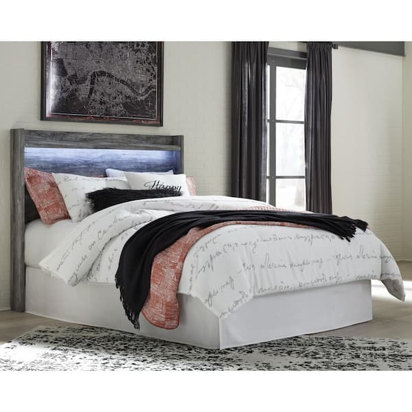 Baystorm Gray Queen Panel Headboard with LED and Shelf