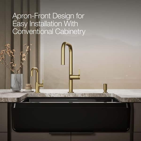 KOHLER Riverby Black Cast Iron 35.6875 in. Single Bowl Farmhouse