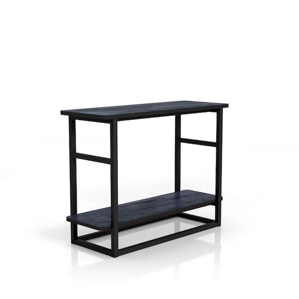 Furniture of America Orenda 31.5 in. Rustic Navy Blue Rectangle PB Wood End Table with Shelf