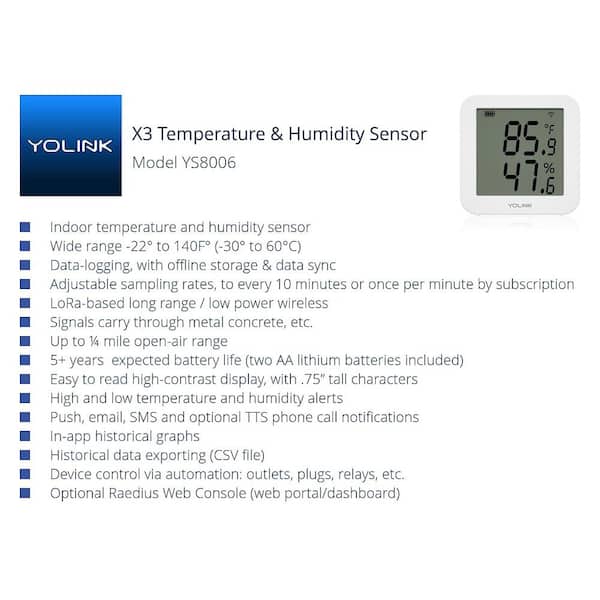 Smart X3 Temperature Humidity Detector, Smart Thermometer with Alarm, Hub  Required