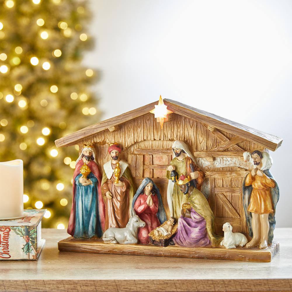 12.5" Lighted Resin Nativity Scene with Holy Family