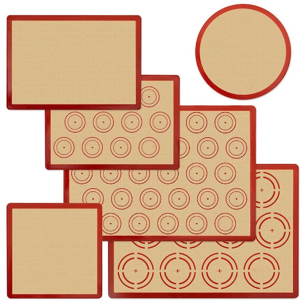 Silicone Non-Stick Baking Mat Set Food Grade Reusable Oven Liner Easy Clean for Cookie Macaron Pastry 6-Pack