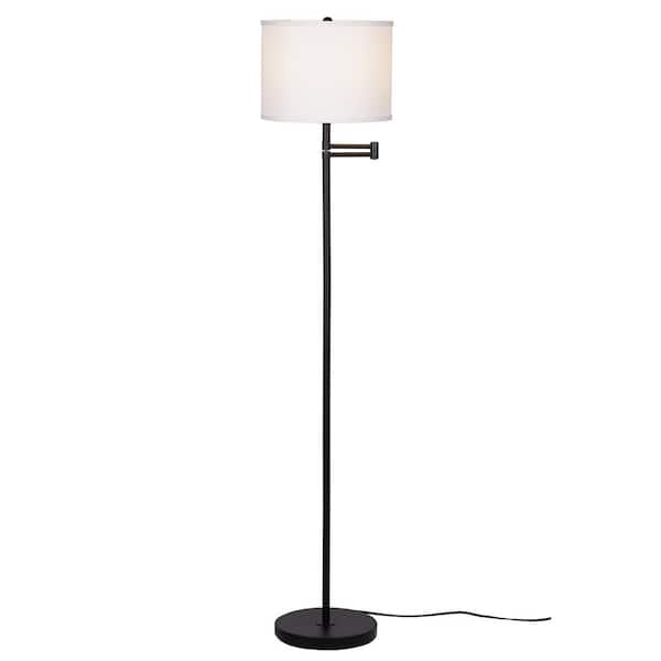 Catalina Lighting 60 in. Black 1-Light Dimmable Swing Arm Floor Lamp for Living Room with Fabric Drum Shade