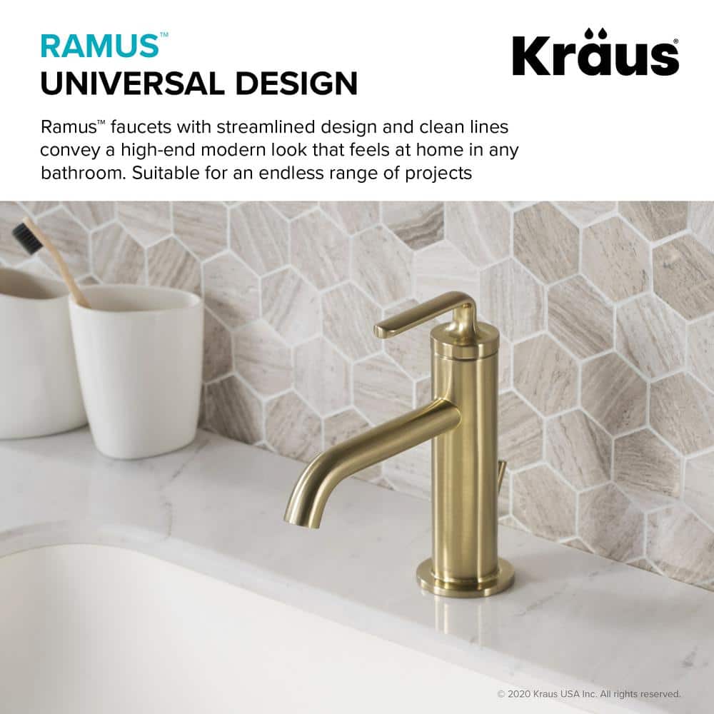 Ramus Modern 7.38" Brushed Gold Bathroom Faucet with Drain