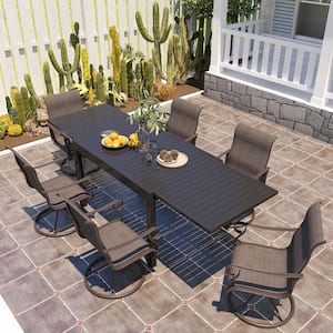 Outdoor 7 Piece Steel Dining Set with Extending Dining Table