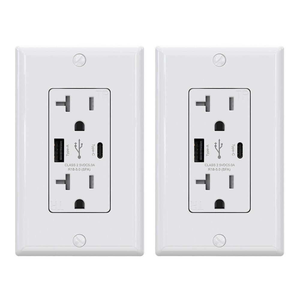 Elegrp 25 Watt 20 Amp Type A And C Dual Usb Wall Charger With Duplex Tamper Resistant Outlet Wall 4813