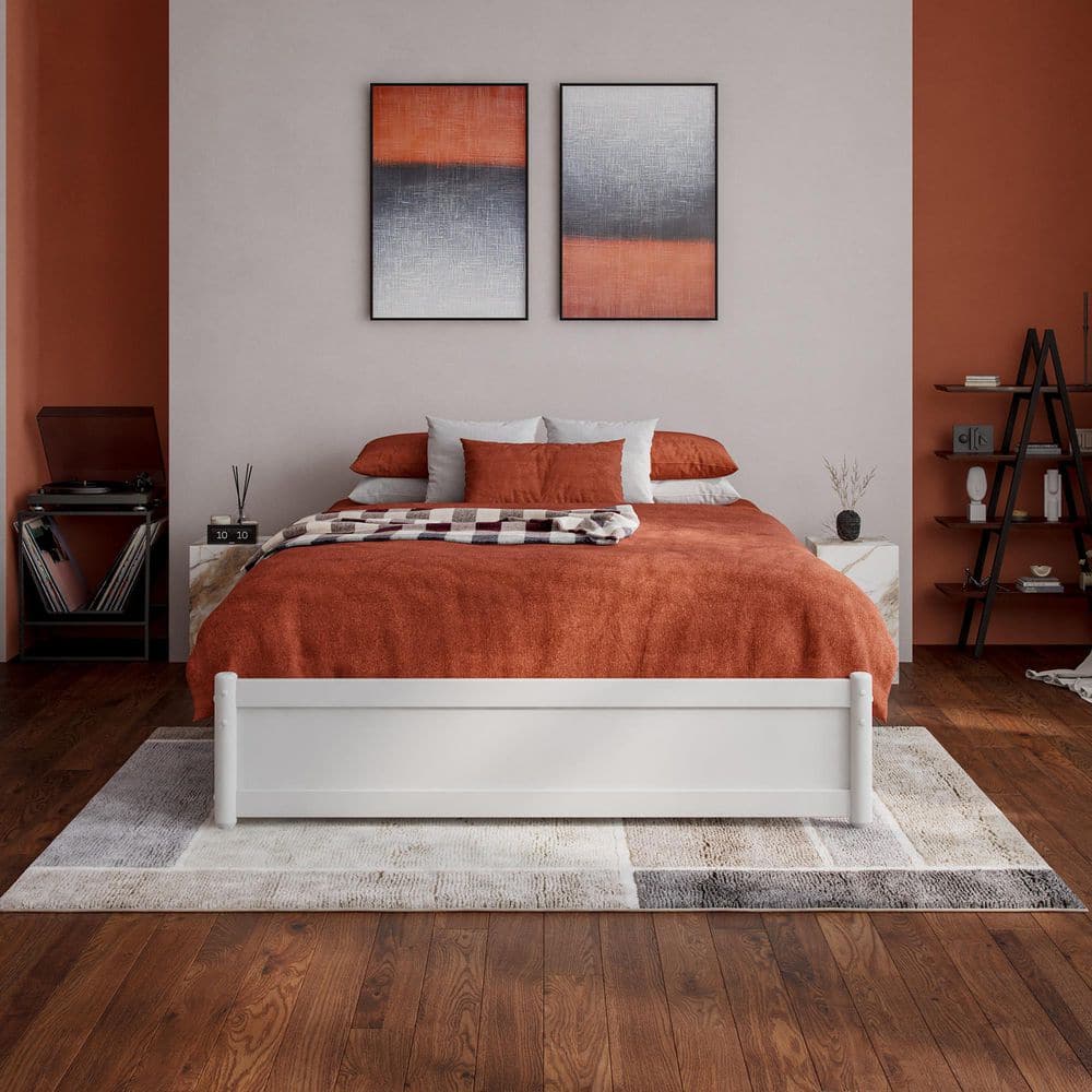 Barcelona White Full Wood Panel Platform Bed with Storage Drawers