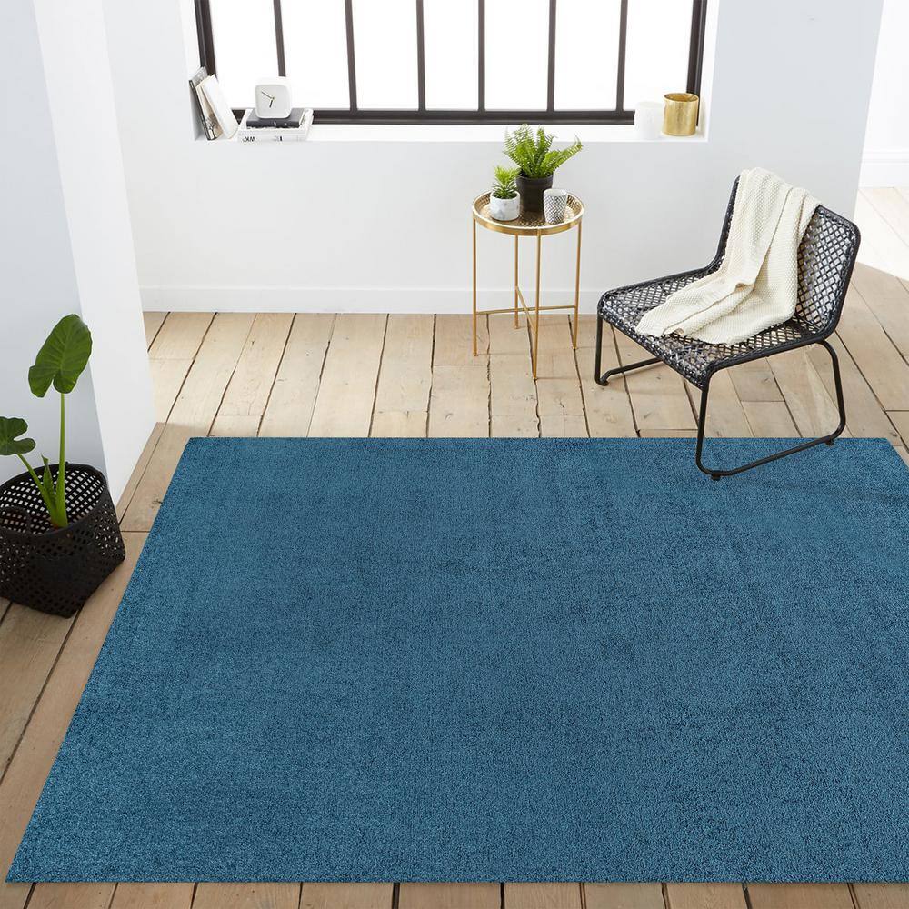 Navy Reversible Solid Synthetic Low-Pile Area Rug