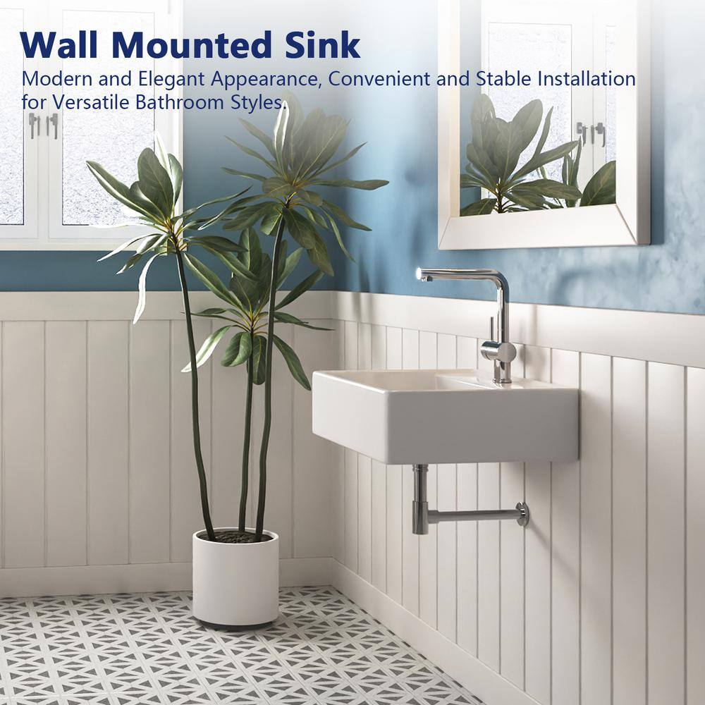 23'' White Ceramic Rectangular Wall-Mount Bathroom Sink