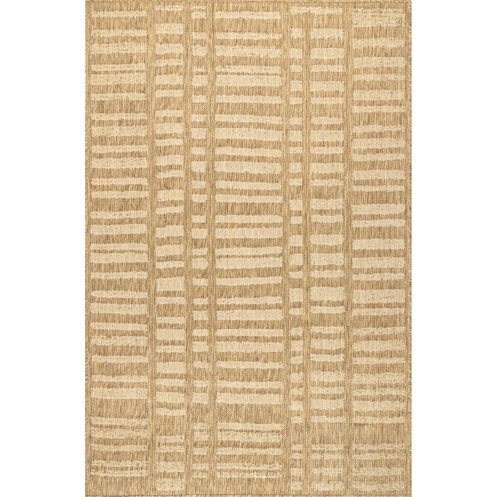 Beige Synthetic 4' x 6' Reversible Outdoor Area Rug