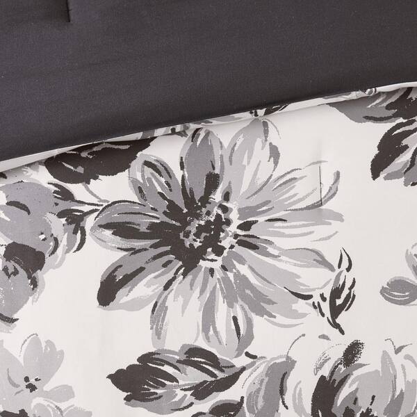 4 Piece Set Satin‎ Style Black White Floral Selection Twillies Intelligent Design Renee 4-Piece Black/White Microfiber Twin  main image 4