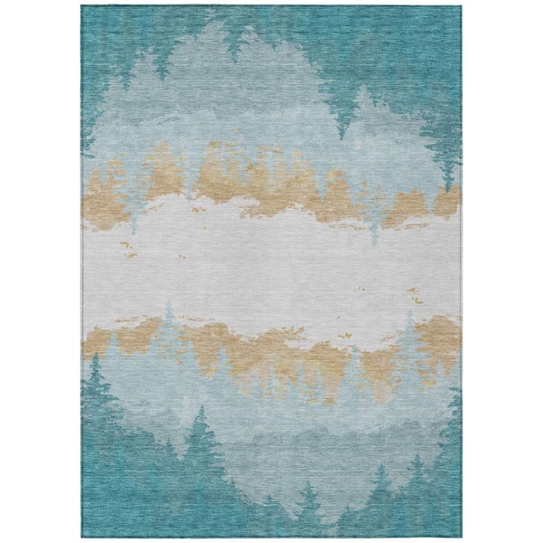 Chantille Machine Washable Indoor/Outdoor Abstract ACN2861 Teal 10 ft. x 14 ft. Area Rug