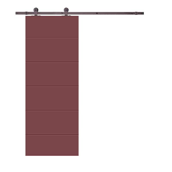 CALHOME Modern Classic 24 in. x 96 in. Maroon Stained Composite MDF Paneled Sliding Barn Door with Hardware Kit